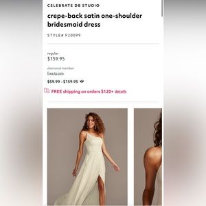 David’s Bridal Celebrate Crepe back satin one shoulder bridesmaid dressCHAMPAGNE